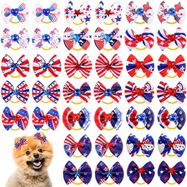 Weewooday 40 Pieces Dog Hair Bows Puppy Dog Hair Accessories Pet Hair Flag Clover Bows with Elastic Rubber Band for Girl Dog Accessories for Independence Day St. Patrick's Day (Cute Style)