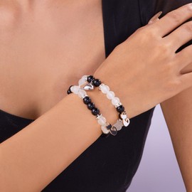 ALRNBY Friendship Bracelets for Women 2Pcs Couple Bracelets Heart Matching Bracelet for Couple Cute Cartoon Cat Bracelets Y2k Colorful Beaded Bracelets for Women Men Trendy Jewelry Gift (black white-2)
