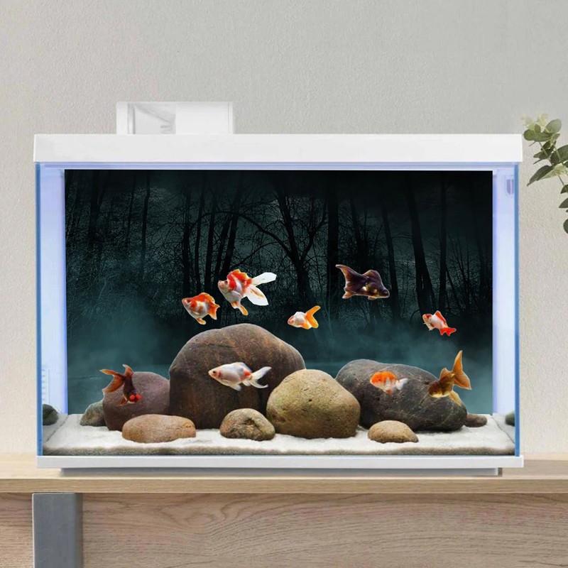 MIRRORANG 61x30cm Dark Scary Aquarium Background Trees Road Mist Horror