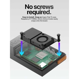Argon Poly+5 Raspberry Pi 5 Case | Pi 5 case with Pi 5 Active Cooler | Included Argon THRML 30mm Active Cooler for Raspberry Pi 5 case with Fan with Aluminum heatsink (Black) | RPI 5 Hat Compatible
