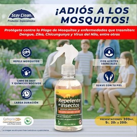 REPELENTE DE INSECTOS y MOSQUITOS 300ML de STAY CLEAN. DEFENSA MÁXIMA. BLOQUEO TOTAL. LARGA DURACIÓN. ESCUDO de Picaduras de Día y Noche. Uso ideal...