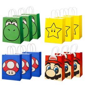 12 sacchetti regalo Super Bro con manico, sacchetti per feste, sacchetti di carta regalo per compleanno, feste, caramelle, sacchetti da riempire con giocattoli, souvenir per confezioni regalo