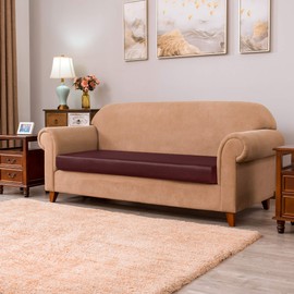 DyFun Couch Cushion Cover PU Leather Sofa Cushion Slipcover Stretch Waterproof Chair Seat Slipcover Furniture Protector (Loveseat Cushion, Wine)