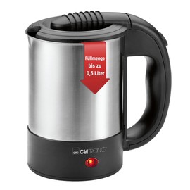 Clatronic WKR 3624 Travel Kettle, Filling Capacity up to 0.5 Litres, Ideal for Travelling, Camping and on the go, incl. 2 cups 170 ml, transport / travel bag and coffee spoon, stainless steel / black.