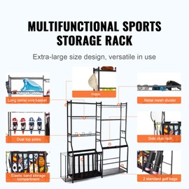 Happybuy Golf Storage Garage Organizer, 2 Bag Stand, Sports Equipment Rack, Steel Cart, Black, with Baskets & Hooks
