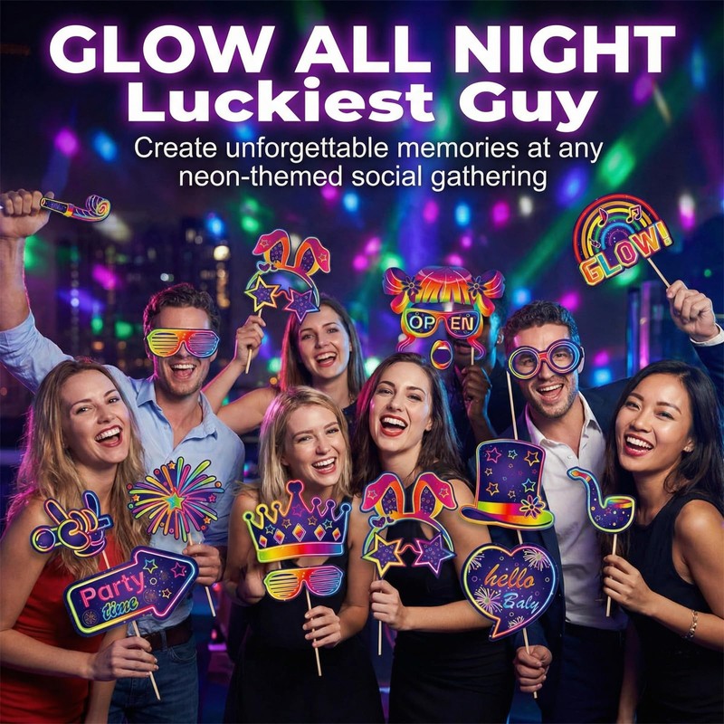 30 Pcs Neon Photo Booth Props, Fluorescent Glasses Hats Crowns