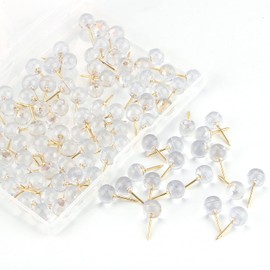 Yalis Push Pins 1/3 Inch Gold Map Tacks 100-Count Large Size Pins Golden Steel Point and Transparent Plastic Round Head (Gold)