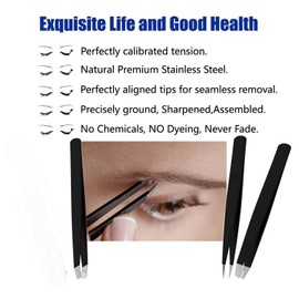 Tweezers Professional Slanted Tweezer for Facial Hair Women & Men Stainless Steel Precision Tweezer for Ingrown Hair Tweezers (Mat Black)