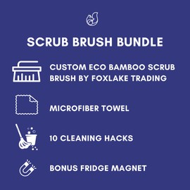 Foxlake Trading Laundry Brush with Eco-Friendly Bamboo Handle Bundle with Microfiber Cloth Stain Remover Towel & 10 Cleaning Hacks, Multipurpose Stain Remover Cleaning Scrub Brush for Clothes