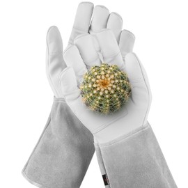NoCry Leather Gardening Gloves for Men and Women - Thorn Resistant Gloves with Extra Long Cuff and Reinforced Palms and Fingertips, Grey, Size M