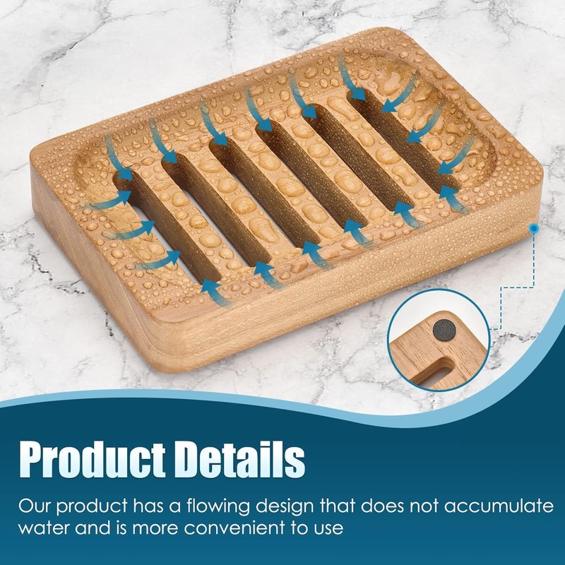 Kandid Teak Wood Soap Dish, Single Pack Waterproof Self Draining