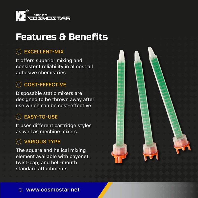 CosmoMix Square Static Mixer Nozzle Tube Tip, F System for