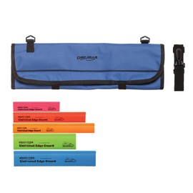 Ergo Chef 8 Pocket Roll Bag for Chef Knives, 1 Large Mesh Pocket for Kitchen Utensils (Blue) with 5pc (Multi-Color) Knife Edge Guards & Shoulder Strap