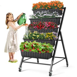 SEJOV 4FT Vertical Raised Garden Bed, 5-Tier Vertical Garden Planter with Lockable Wheels, Larger Elevated Planter Box with Drainage System, Perfect for Herb Vegetables Flowers Indoor Outdoor Planters