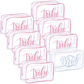 Silkfly 8 Pcs Bride Clear Makeup Bag Transparent Toiletry Bag with Zipper 1 PVC Bridesmaid Clear Cosmetic Bag 7 Tribe Portable Bridal Gift Engagement Cosmetic Pouch for Bachelorette, White, Pink, /