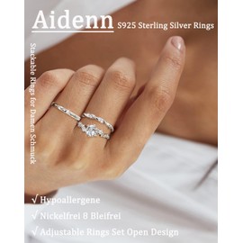 Aidenn 3Pcs Silver Rings for Women Adjustable Stacking Cubic Zirconia 925 Sterling Silver Ring Set Statement Thumb Rings for Women Jewellery Gifts
