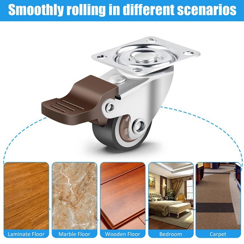 4PCS 1in Plate Caster Wheels Swivel Casters Lockable Heavy Load