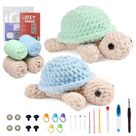 Crochet Kit for Beginners Adults 2 Pack Crochet Turtle Kit Crochet Animal Starter Kits with Step-by-Step Video Tutorials,DIY Complete Knitting Supplies Beginner Friendly Chenille Yarn Craft Gifts