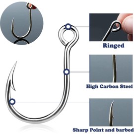 9KM DWLIFE Inline Single Hooks 25Pcs in Line Fishing Hooks for Treble Hook Replacement for Lures Bait Saltwater Freshwater