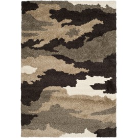SAFAVIEH Florida Shag Collection SG453 Camouflage Non-Shedding Living Room Bedroom Dining Room Entryway Plush 1.2-inch Thick Area Rug, 5'3" x 7'6", Beige / Multi