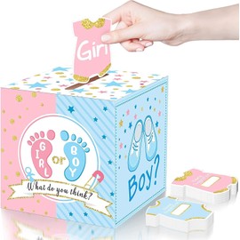 Brodevet - Gender Reveal Party, Voting Box with Election Cards (Pink and Blue) Baby Shower Accessories for Pregnancy Announcement, Birthday Garland, Birth Child, Party Boy or Girl