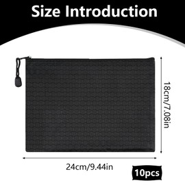 Pack of 10 Wallets, Waterproof Bank Bag, A5 Document Bag, Black Money Folder, Zip Pocket, Oxford Money Bag with Zip for School, Office