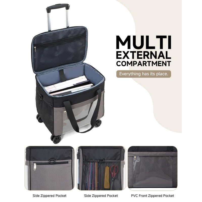 Amythe Rolling Teacher Tote Bag with 5-Wheel, Heavy Duty Organizer