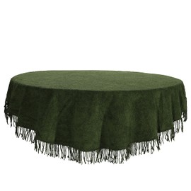 Sapphire Collection Traditional Large Cotton Chenille Table Covers Tablecloth Non Iron Dining Party Kitchen Material Tablecloths with Fringe Kitchen Dinning Tabletop Decoration (137cm Round, Green)