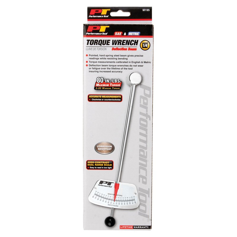 Performance Tool M195 1/4-Inch Drive Torque Beam Wrench - 0-80