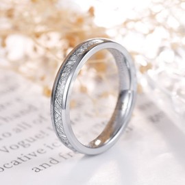 THREE KEYS JEWELRY Women Wedding Hunting 4mm Bands Titanium Viking Carbide Meteorite Ring with Jewels Polished Infinity Unique for Her Silver size 8