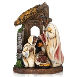 Yalikop Christmas African American Nativity Scene Set 7 Inch Resin Black Jesus Birth Set African American Holy Family Statue Mary Joseph Baby Jesus Manger Christmas Ornament Church Religious Gifts