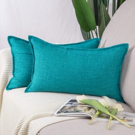 Madizz Set of 2 Linen Cushion Covers 12x20 inch, 30x50 cm, Teal Soft Decorative Throw Pillow Cases for Sofa Bedroom Pillow Shell