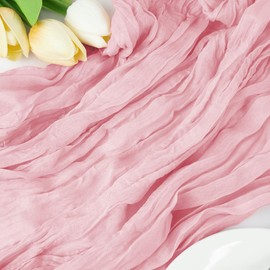 HimBen 10ft Cheesecloth Table Runner Light Pink, 120 Inch Boho Gauze Table Runner for Wedding Bridal Baby Shower, Rustic Sheer Cheese Cloth Runner for Birthday Party Fall Table Decorations 1 Pack
