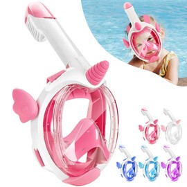 HEARTST Kids Snorkel Mask 180° Panoramic View Kids Snorkel Mask Full Face Mask Double Air Flowing Way Children Diving Mask Anti-Fog Leak Proof Diving Mask Breathable Mask with Storage Bag for Kids