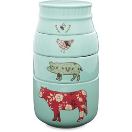 Pavilion Gift Company Live Simply Bee Chicken Pig and Cow Measuring Cups, Teal