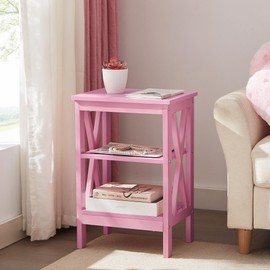VECELO Nightstands Side/End Table with Storage Shelf Nightstands for Children's Room Living Room Bedroom, Set of 2, Shelves,Pink