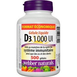 Webber Naturals Vitamin D3 1,000 IU, 500 Softgels, For Healthy Bones, Teeth, and the Maintenance of Good Health, Gluten and Diary Free, Non-GMO