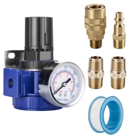 NANPU 1/4" Compressed Air Regulator, Zinc Alloy Body, 150 psi Copper Core Steel-Protected Dial Gauge ＆ Metal Bracket, for Air Compressor ＆ Pneumatic Tools