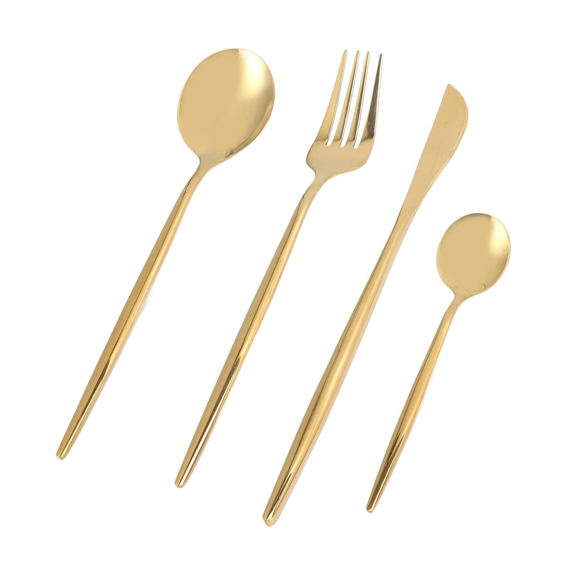 24Pcs Gold Silverware Set Knife Fork Spoon Rustproof Stainless Steel
