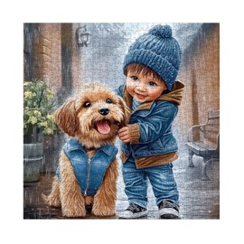 Cute Dog Boy Puzzles for Adults 1000 Pieces, Funny Unique Puppy Animal Jigsaw Puzzle, Challenging Difficult Rain Art Puzzles