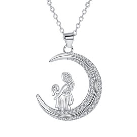 Arrebol Mother and Daughter Necklace 925 Silver Women's Necklace Moon Pendant Original for Women Mum Mum Jewellery Gift 45 cm + 5, Sterling Silver, zir