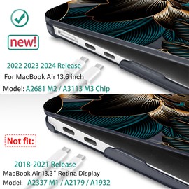 May Chen Compatible with MacBook Air 13.6 Inch Case 2024 2023 2022 Release Model A3113 M3 A2681 M2 Chip, Plastic Hard Shell Case for MacBook Air 13.6" with Liquid Retina display, Golden Lilies Flowers