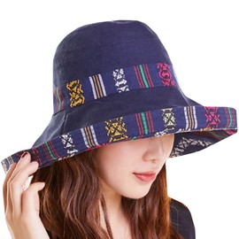 WHITE FANG CA241 Women's Hat, Hat, 2-Way Reversible Ethnic Casual, UV Protection, Stylish,