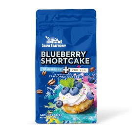 Java Factory Blueberry Shortcake Flavored Ground Coffee Bag – Blueberry and Vanilla Cream Brew, Made with 100% Arabica Beans - Flavor Enhanced, 10 Oz
