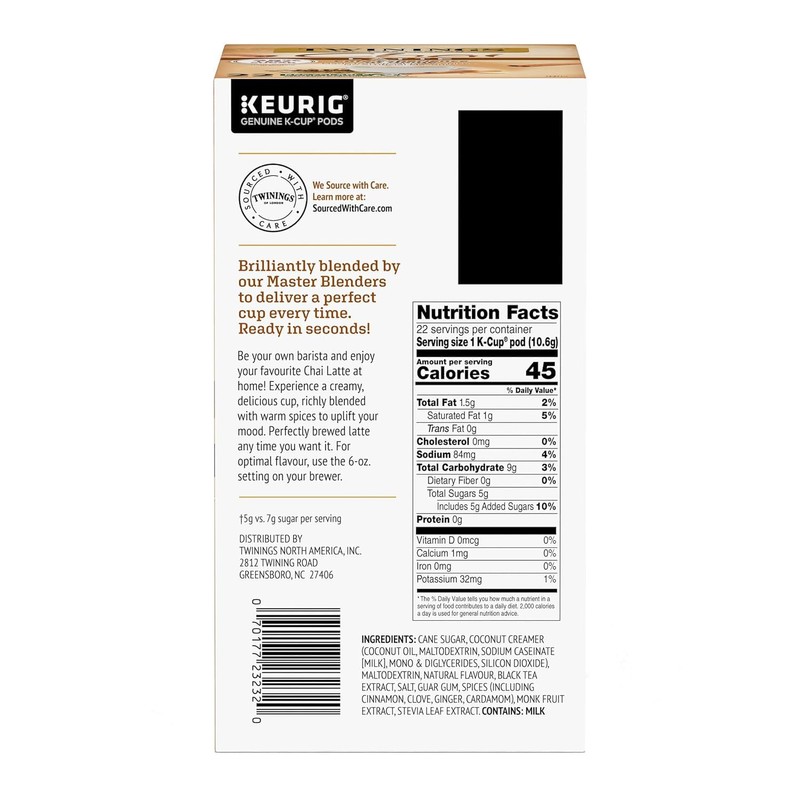 Twinings Chai Latte Black Tea K-Cup Pods for Keurig, 22