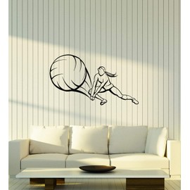 Vinyl Wall Decal Volleyball Player Ball Sports Girl Beach Game Stickers Mural Large Decor (g2036) Black