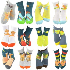 DoodleUS Dinosaur Train Boys Fun Silly Bulk Dinosaur Kids' Socks - 12 Pair (6-8 Years, Crew_Dinosaur Train_4002)