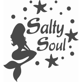 Barking Sand Designs Salty Soul Mermaid Star Fish Bubbles Ocean Beachy - Die Cut Vinyl Window Decal/Sticker for Car/Truck (Matte Black)