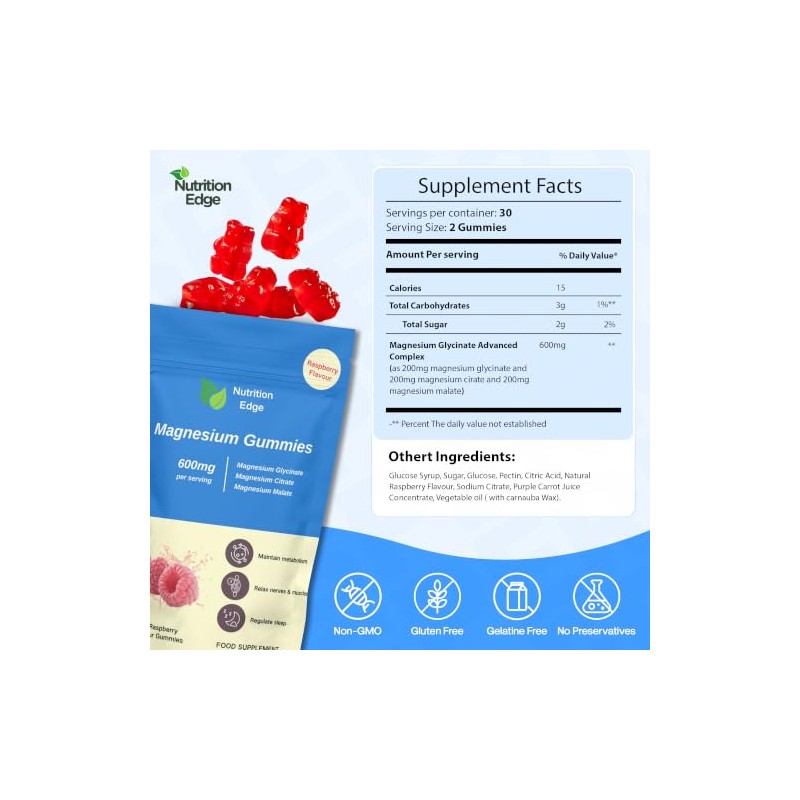 Magnesium Gummies - 600mg Triple Complex (Glycinate, Citrate, Malate) -
