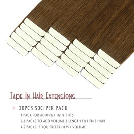 SURNEL Tape in Extensions Real Human Hair 20 inch Color 4 Medium Brown 20 Pcs 50 G Hair Extensions Invisible Tape in Hair Extensions Double Sided Glue on Hair (T20inch, 4)